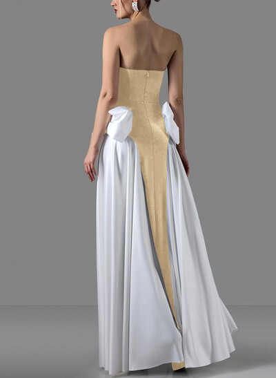A-Line Strapless Sleeveless Floor-Length Satin Evening Dresses With Detachable Bow(s)
