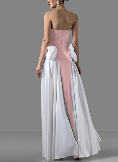 A-Line Strapless Sleeveless Floor-Length Satin Evening Dresses With Detachable Bow(s)