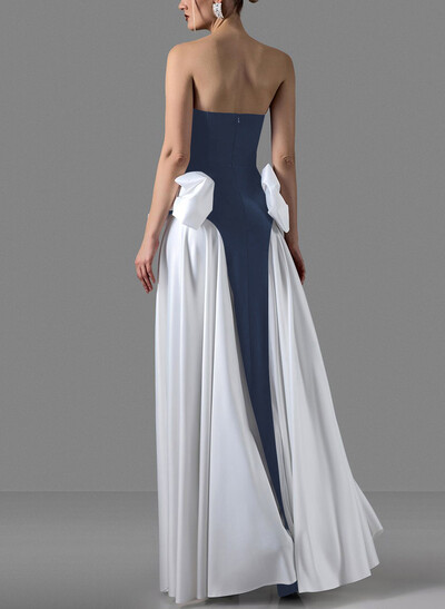 A-Line Strapless Sleeveless Floor-Length Satin Evening Dresses With Detachable Bow(s)