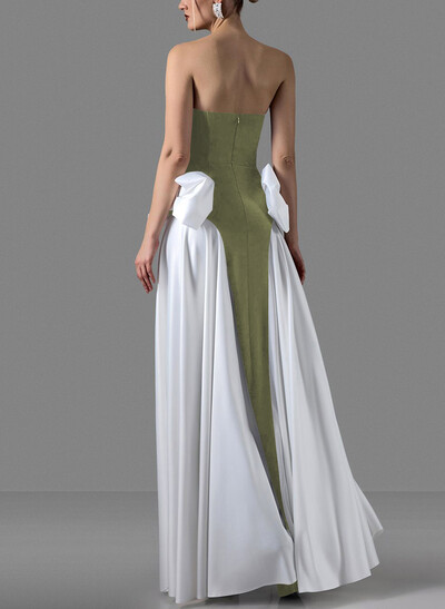 A-Line Strapless Sleeveless Floor-Length Satin Evening Dresses With Detachable Bow(s)