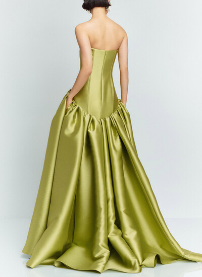 Trumpet/Mermaid Strapless Sleeveless Floor-Length Twill Satin Evening Dresses