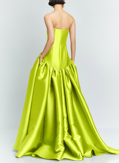 Trumpet/Mermaid Strapless Sleeveless Sweep Train Twill Satin Evening Dresses