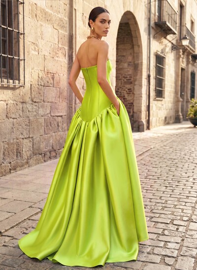 Trumpet/Mermaid Strapless Sleeveless Sweep Train Twill Satin Evening Dresses