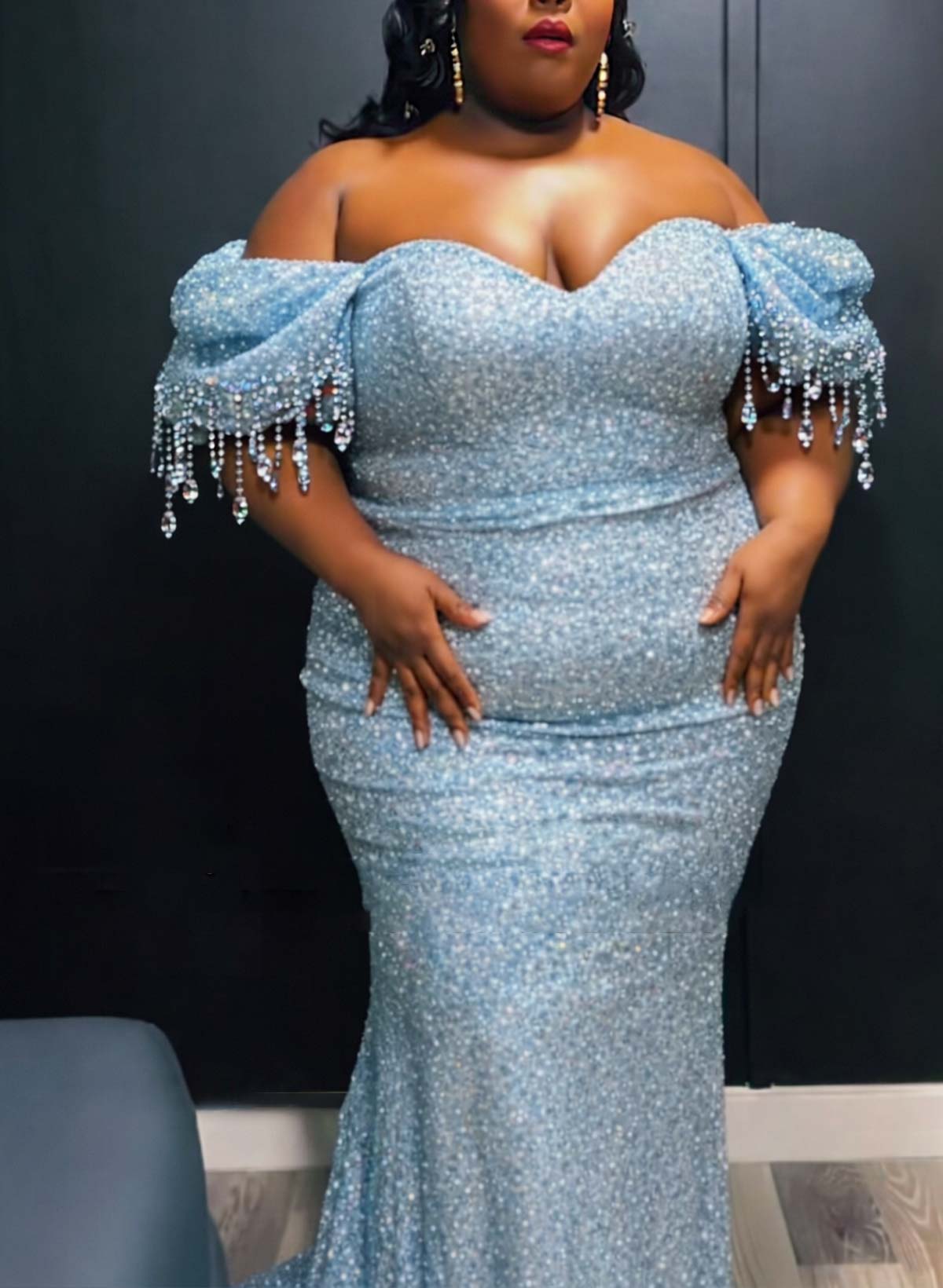 Trumpet/Mermaid Off-The-Shoulder Sweep Train Evening Dresses With Beading/Sequins