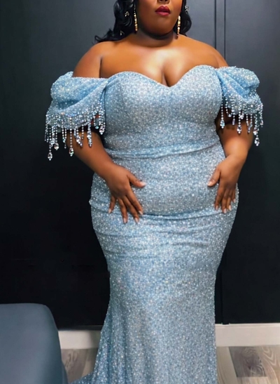 Trumpet/Mermaid Off-The-Shoulder Sweep Train Evening Dresses With Beading/Sequins