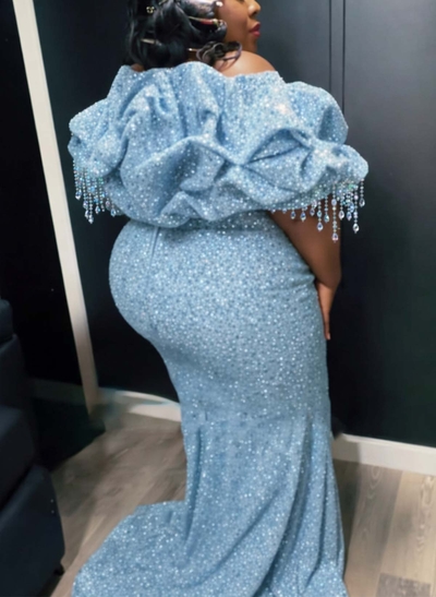 Trumpet/Mermaid Off-The-Shoulder Sweep Train Evening Dresses With Beading/Sequins