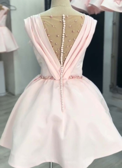 A-Line Sweetheart Cape Sleeves Short/Mini Satin Junior Bridesmaid Dresses With Beading/Sequins