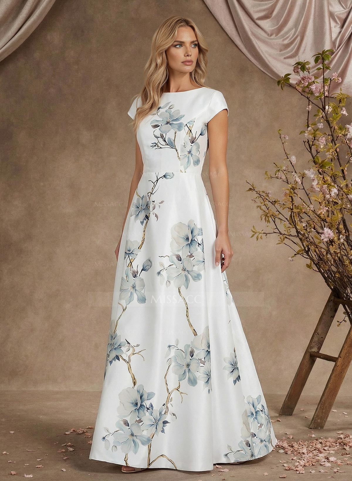 A-Line Scoop Neck Sleeveless Floor-Length Satin Mother Of The Bride Dresses With Flower(s)