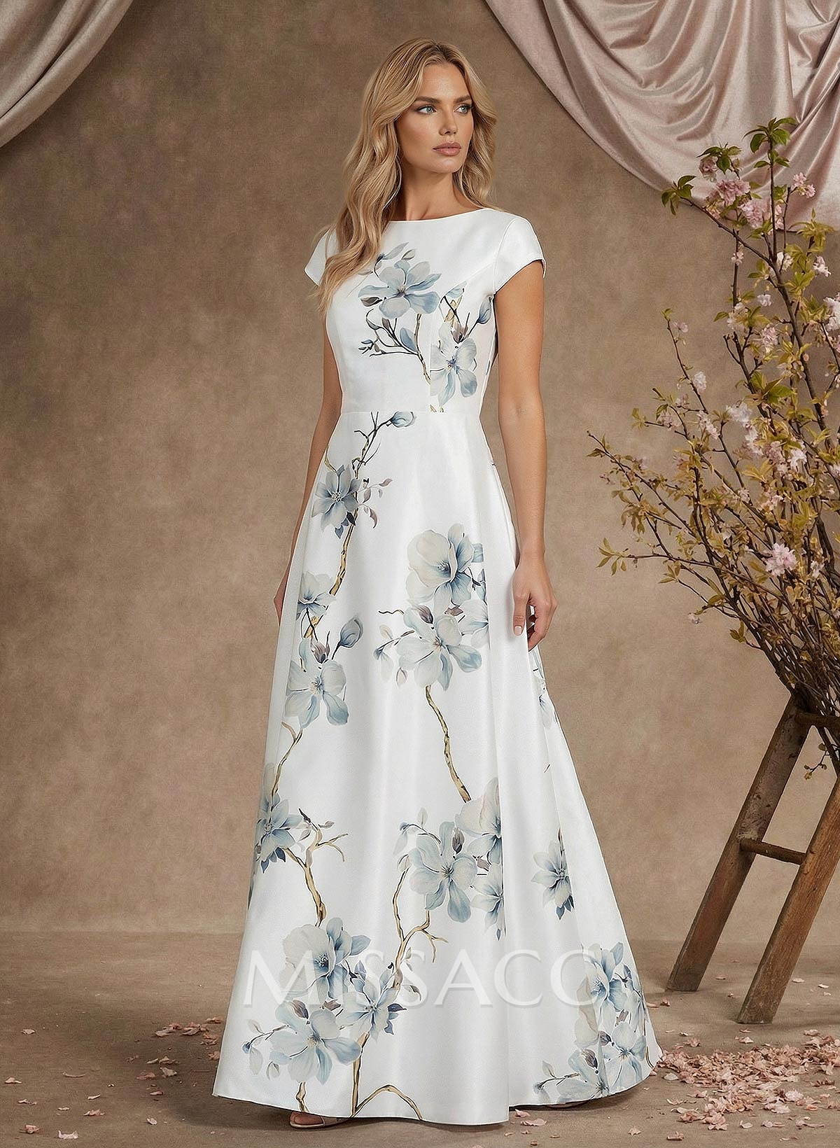 A-Line Scoop Neck Sleeveless Floor-Length Satin Mother Of The Bride Dresses With Flower(s)