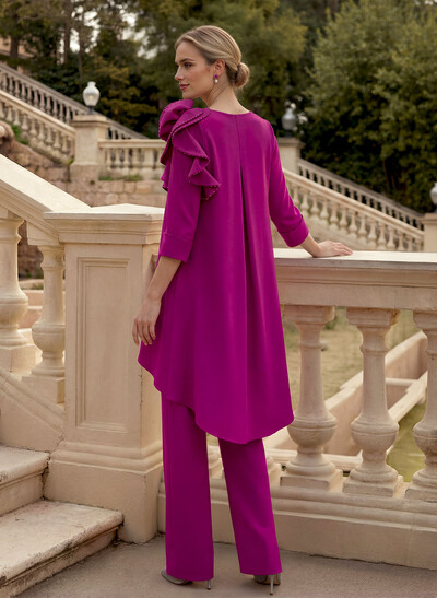 Floor-Length Jumpsuit/Pantsuit /V-Neck 3/4 Sleeves Elastic Satin(Slight Stretch) Mother Of The Bride Dresses