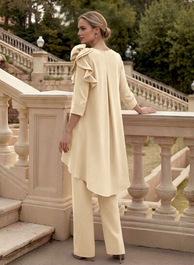 Floor-Length Jumpsuit/Pantsuit /V-Neck 3/4 Sleeves Elastic Satin(Slight Stretch) Mother Of The Bride Dresses