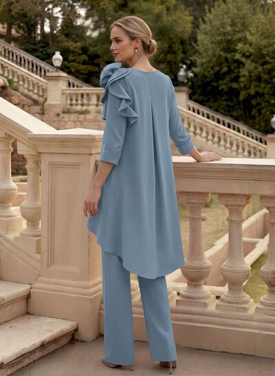 Floor-Length Jumpsuit/Pantsuit /V-Neck 3/4 Sleeves Elastic Satin(Slight Stretch) Mother Of The Bride Dresses