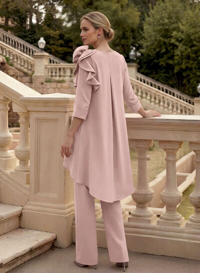 Floor-Length Jumpsuit/Pantsuit /V-Neck 3/4 Sleeves Elastic Satin(Slight Stretch) Mother Of The Bride Dresses