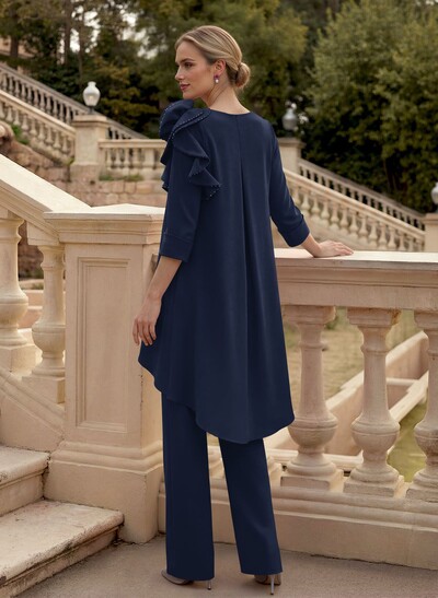 Floor-Length Jumpsuit/Pantsuit /V-Neck 3/4 Sleeves Elastic Satin(Slight Stretch) Mother Of The Bride Dresses