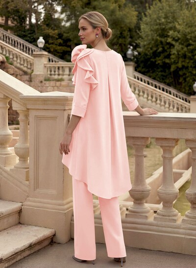 Floor-Length Jumpsuit/Pantsuit /V-Neck 3/4 Sleeves Elastic Satin(Slight Stretch) Mother Of The Bride Dresses