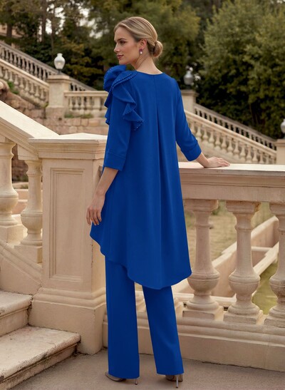 Floor-Length Jumpsuit/Pantsuit /V-Neck 3/4 Sleeves Elastic Satin(Slight Stretch) Mother Of The Bride Dresses