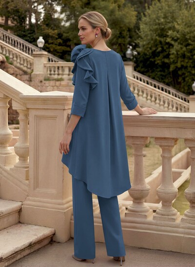 Floor-Length Jumpsuit/Pantsuit /V-Neck 3/4 Sleeves Elastic Satin(Slight Stretch) Mother Of The Bride Dresses