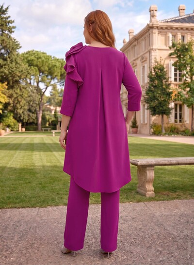 Floor-Length Jumpsuit/Pantsuit /V-Neck 3/4 Sleeves Elastic Satin(Slight Stretch) Mother Of The Bride Dresses