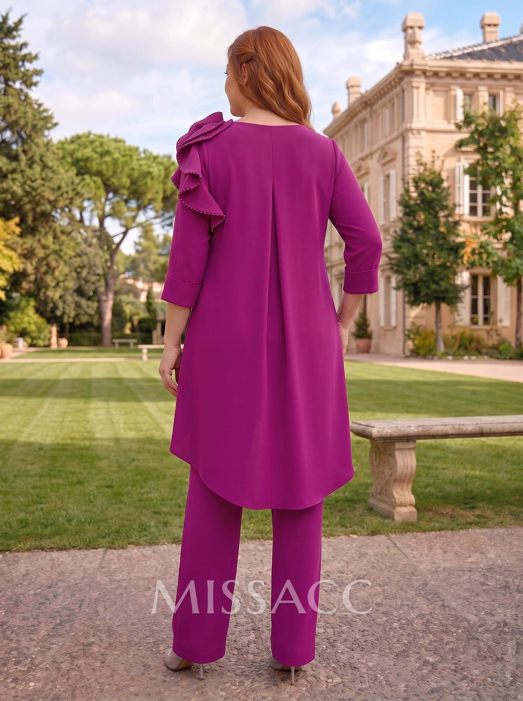 Floor-Length Jumpsuit/Pantsuit /V-Neck 3/4 Sleeves Elastic Satin(Slight Stretch) Mother Of The Bride Dresses Floor-Length Jumpsuit/Pantsuit /V-Neck 3/4 Sleeves Elastic Satin(Slight Stretch) Mother Of The Bride Dresses