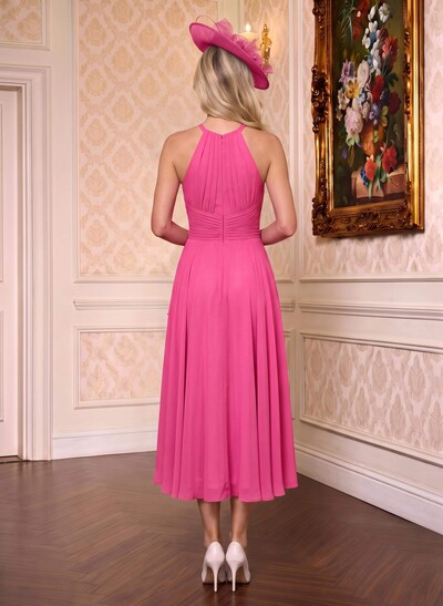 A-Line High Neck Sleeveless Ankle-Length Chiffon Mother Of The Bride Dresses With Pleated Sweeping Side Drape