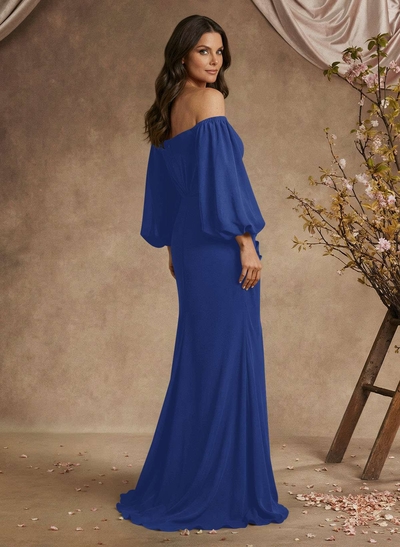 Trumpet/Mermaid Floor-Length Off-The-Shoulder Long Sleeves Chiffon Mother Of The Bride Dresses With Beading