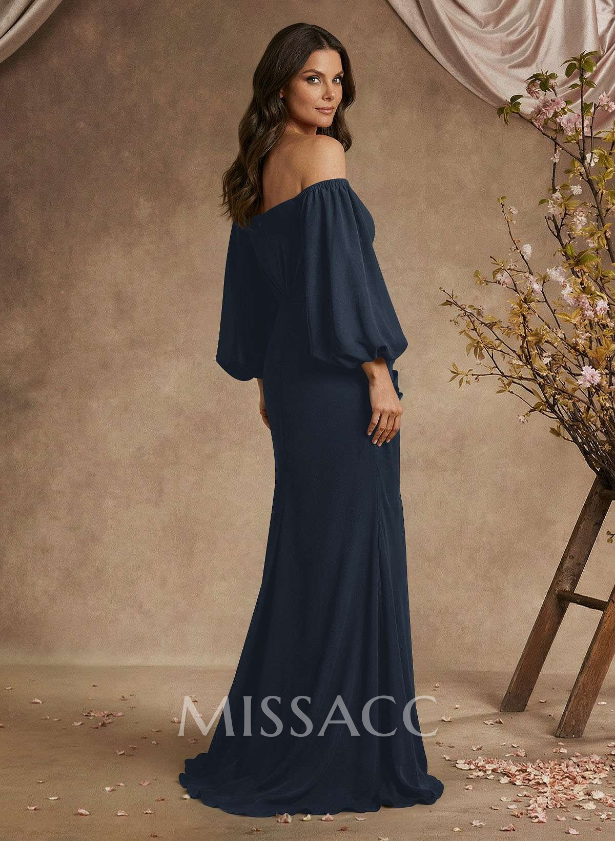 Trumpet/Mermaid Floor-Length Off-The-Shoulder Long Sleeves Chiffon Mother Of The Bride Dresses With Beading Trumpet/Mermaid Floor-Length Off-The-Shoulder Long Sleeves Chiffon Mother Of The Bride Dresses With Beading