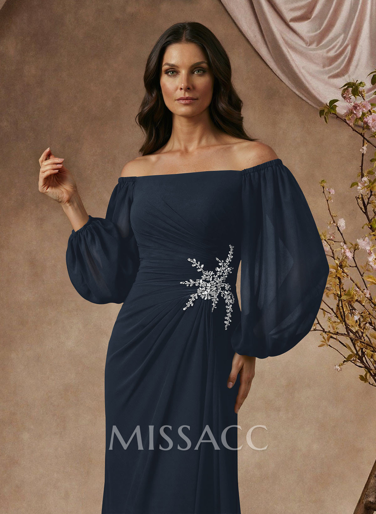 Trumpet/Mermaid Floor-Length Off-The-Shoulder Long Sleeves Chiffon Mother Of The Bride Dresses With Beading Trumpet/Mermaid Floor-Length Off-The-Shoulder Long Sleeves Chiffon Mother Of The Bride Dresses With Beading