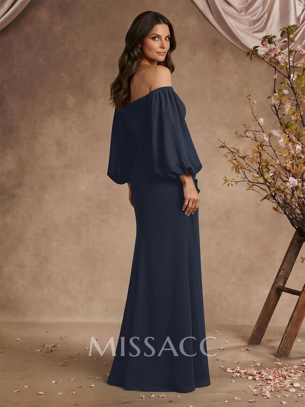 Trumpet/Mermaid Floor-Length Off-The-Shoulder Long Sleeves Chiffon Mother Of The Bride Dresses With Beading Trumpet/Mermaid Floor-Length Off-The-Shoulder Long Sleeves Chiffon Mother Of The Bride Dresses With Beading