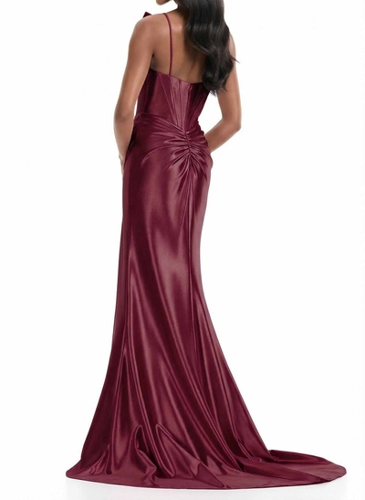 Trumpet/Mermaid Sweetheart Sleeveless Sweep Train Charmeuse Prom Dresses With Split Front/Bows/High Split