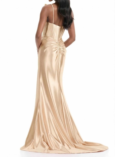 Trumpet/Mermaid Sweetheart Sleeveless Sweep Train Charmeuse Prom Dresses With Split Front/Bows/High Split