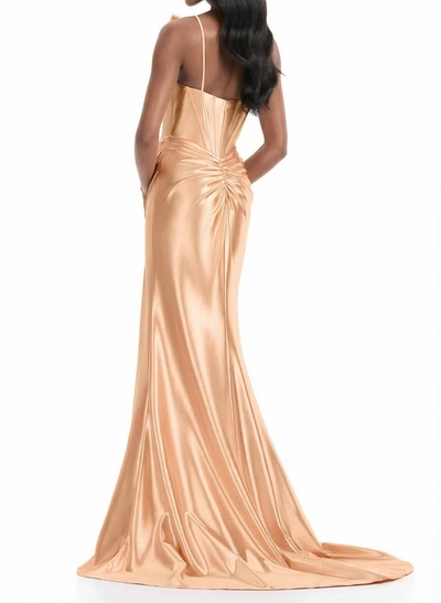 Trumpet/Mermaid Sweetheart Sleeveless Sweep Train Charmeuse Prom Dresses With Split Front/Bows/High Split