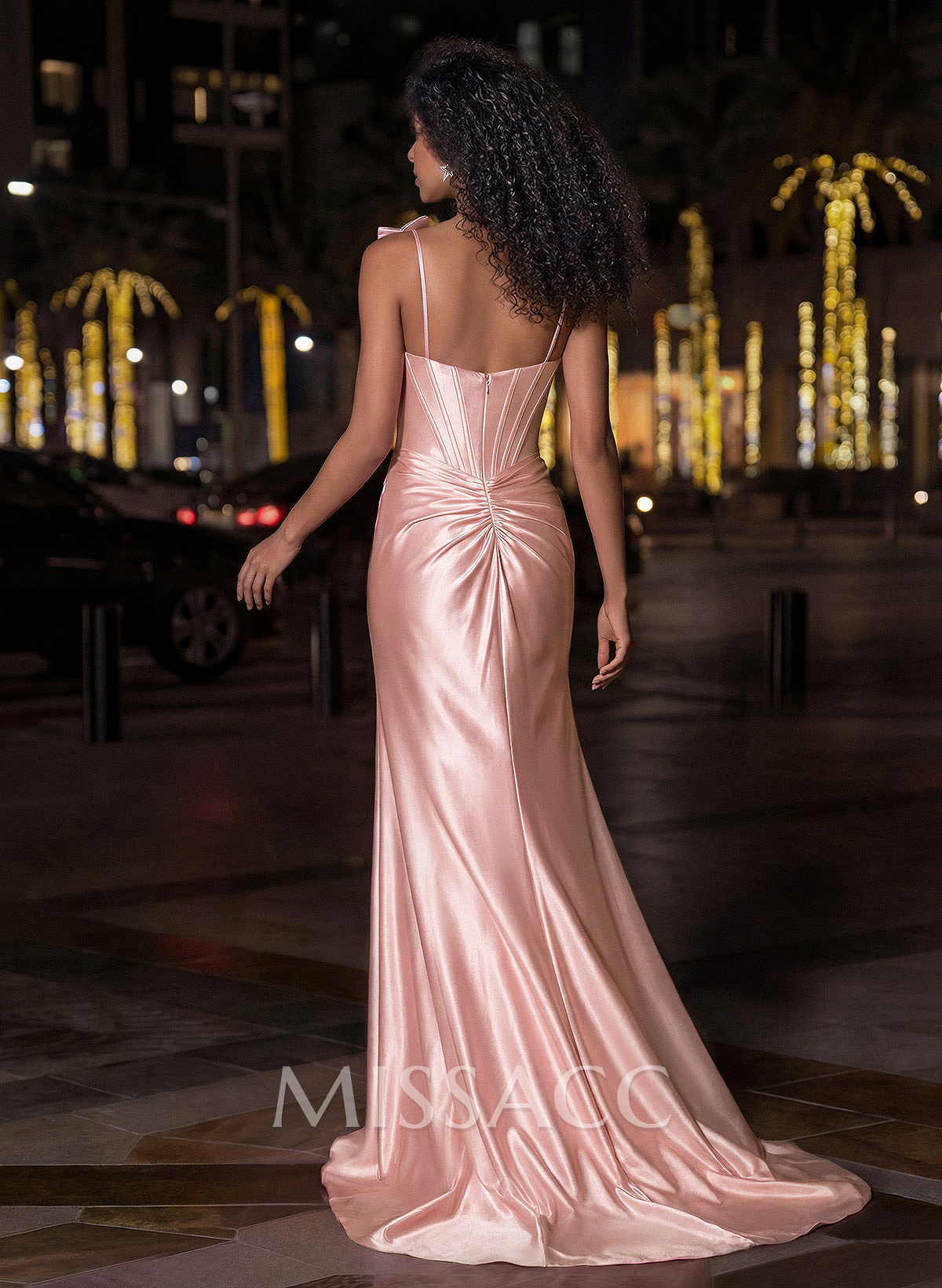 Trumpet/Mermaid Sweetheart Sleeveless Sweep Train Charmeuse Prom Dresses With Split Front/Bows/High Split