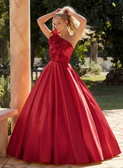 A-Line One-Shoulder Sleeveless Floor-Length Liquid Satin Prom Dresses