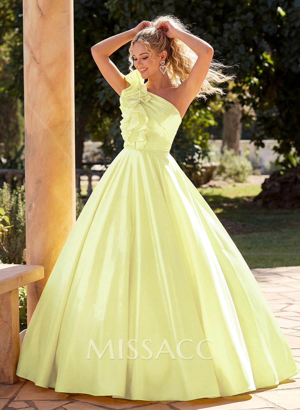 A-Line One-Shoulder Sleeveless Floor-Length Liquid Satin Prom Dresses