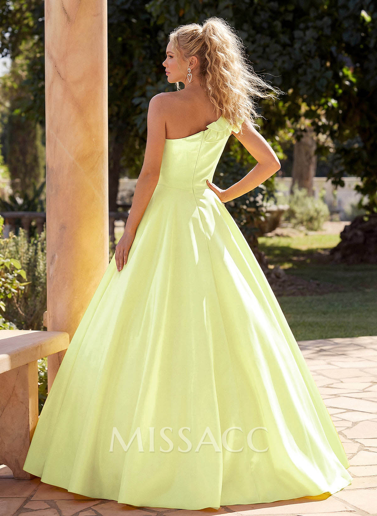A-Line One-Shoulder Sleeveless Floor-Length Liquid Satin Prom Dresses