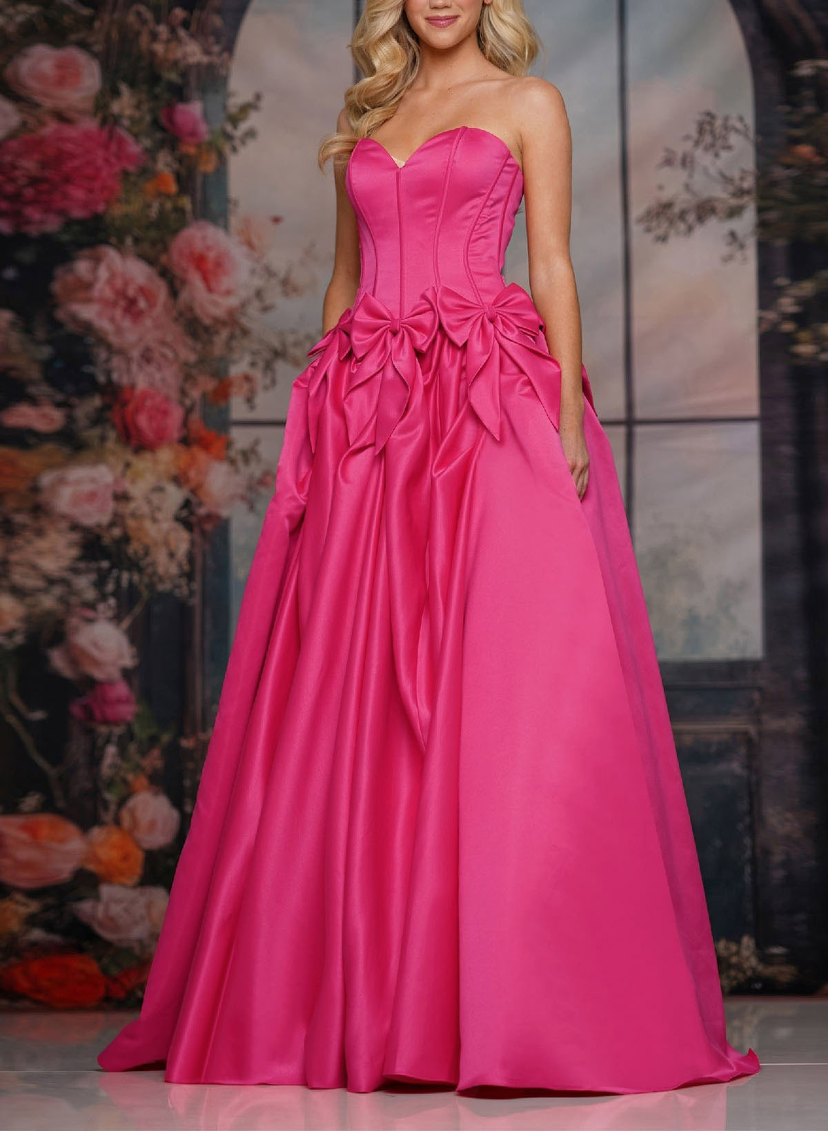 A-Line Sweetheart Sleeveless Floor-Length Satin Prom Dresses With Bow(s)