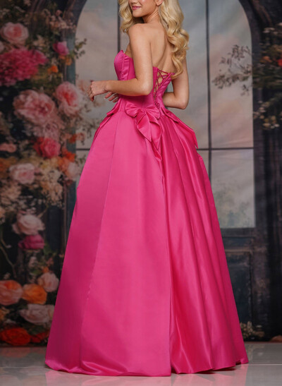 A-Line Sweetheart Sleeveless Floor-Length Satin Prom Dresses With Bow(s)