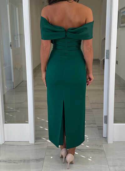 Sheath/Column Strapless Sleeveless Ankle-Length Elastic Satin Prom Dresses With Bow