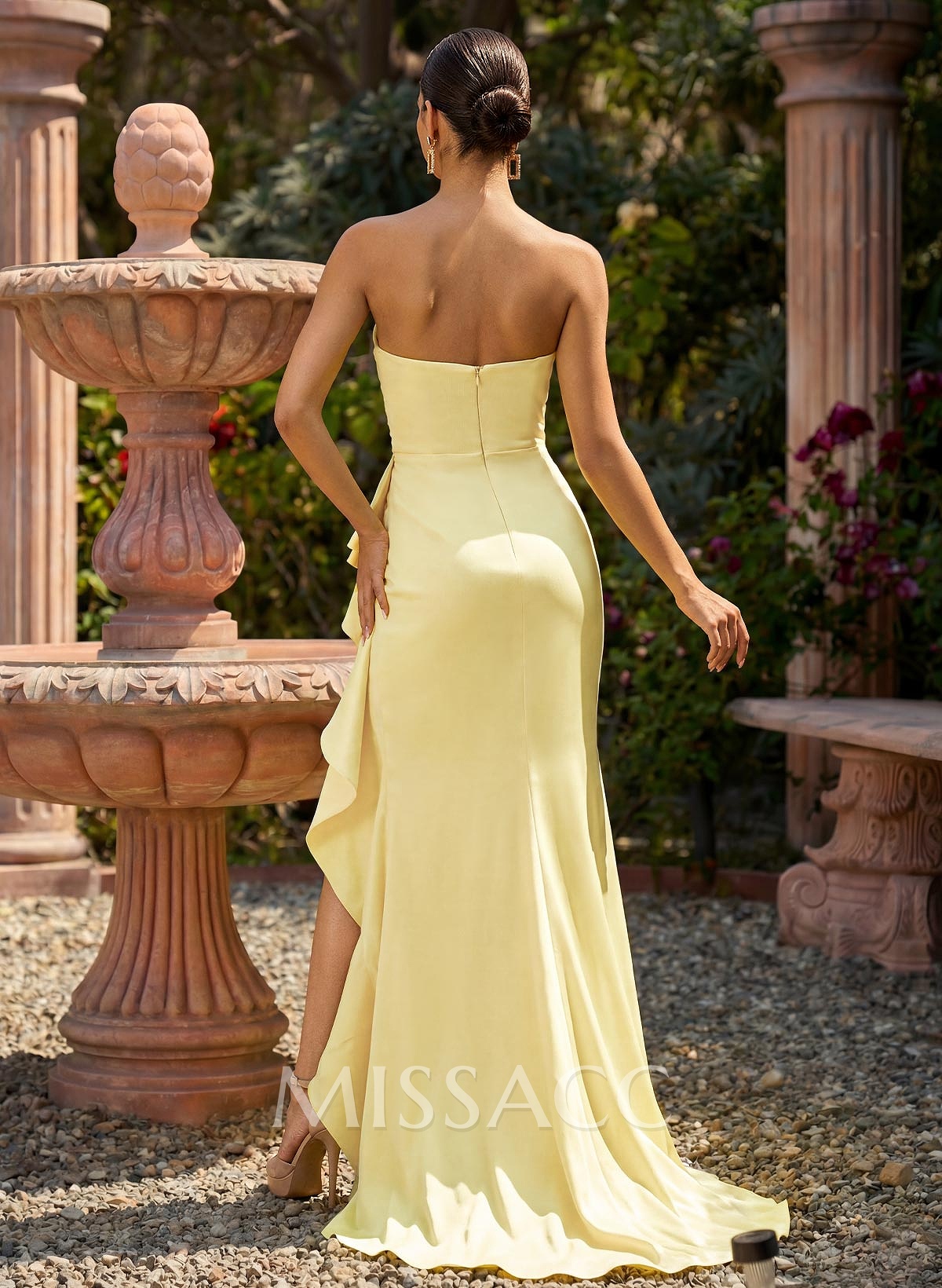 Trumpet/Mermaid Strapless Sleeveless Sweep Train Charmeuse Prom Dresses With High Split Trumpet/Mermaid Strapless Sleeveless Sweep Train Charmeuse Prom Dresses With High Split