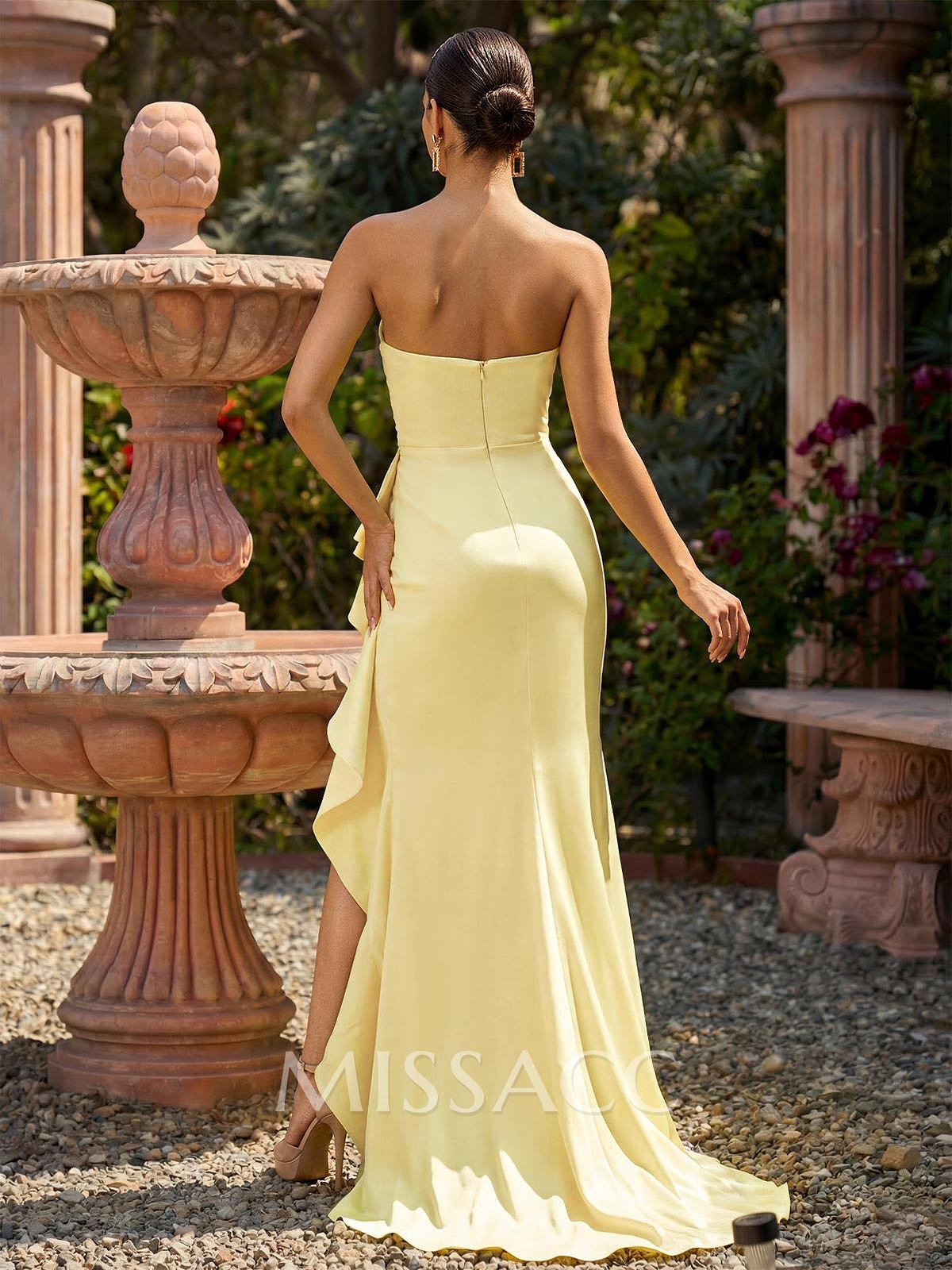 Trumpet/Mermaid Strapless Sleeveless Sweep Train Charmeuse Prom Dresses With High Split Trumpet/Mermaid Strapless Sleeveless Sweep Train Charmeuse Prom Dresses With High Split