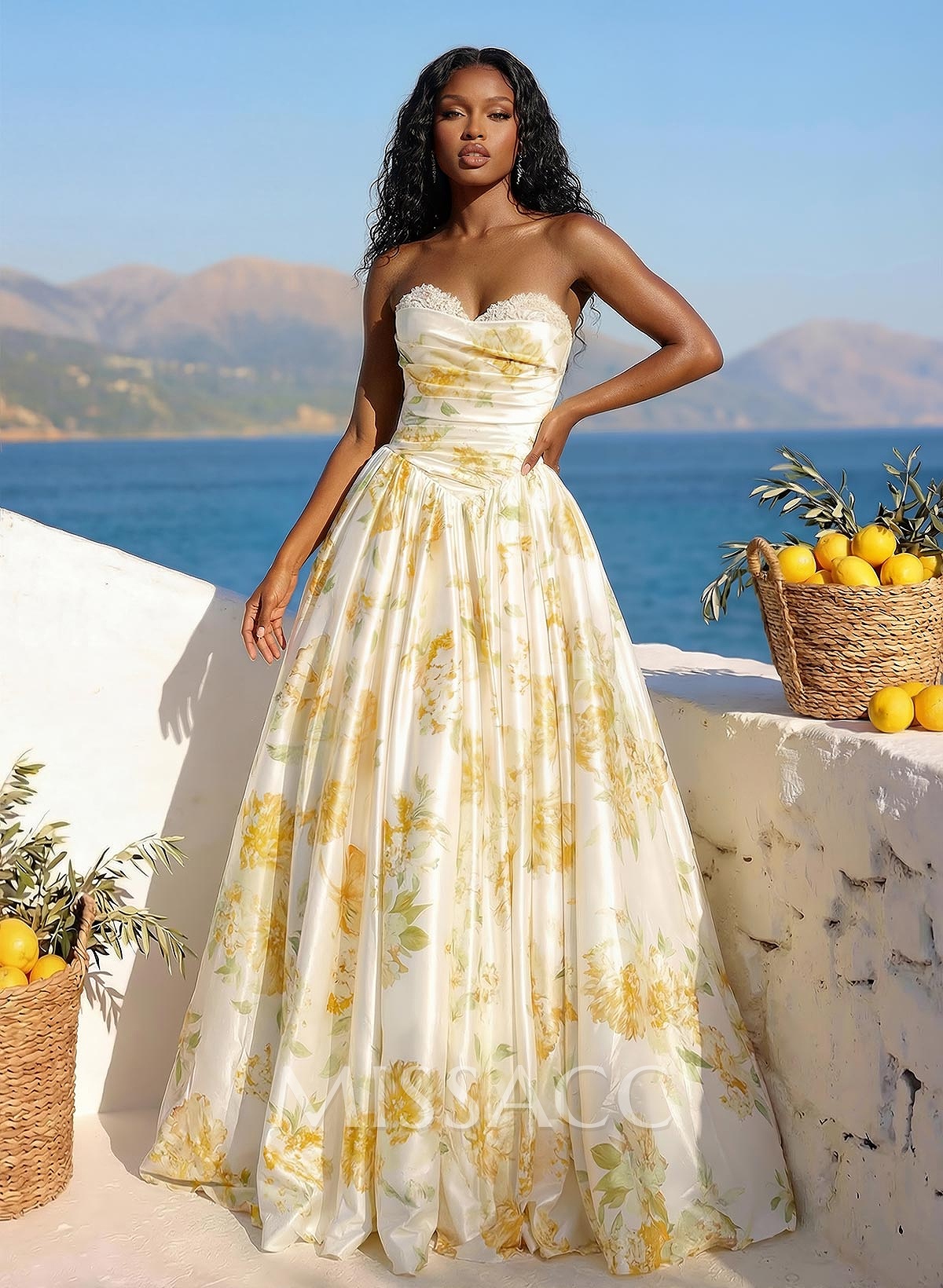 A-Line Sweetheart Sleeveless Floor-Length Satin Prom Dresses With Lace/Flower(s)