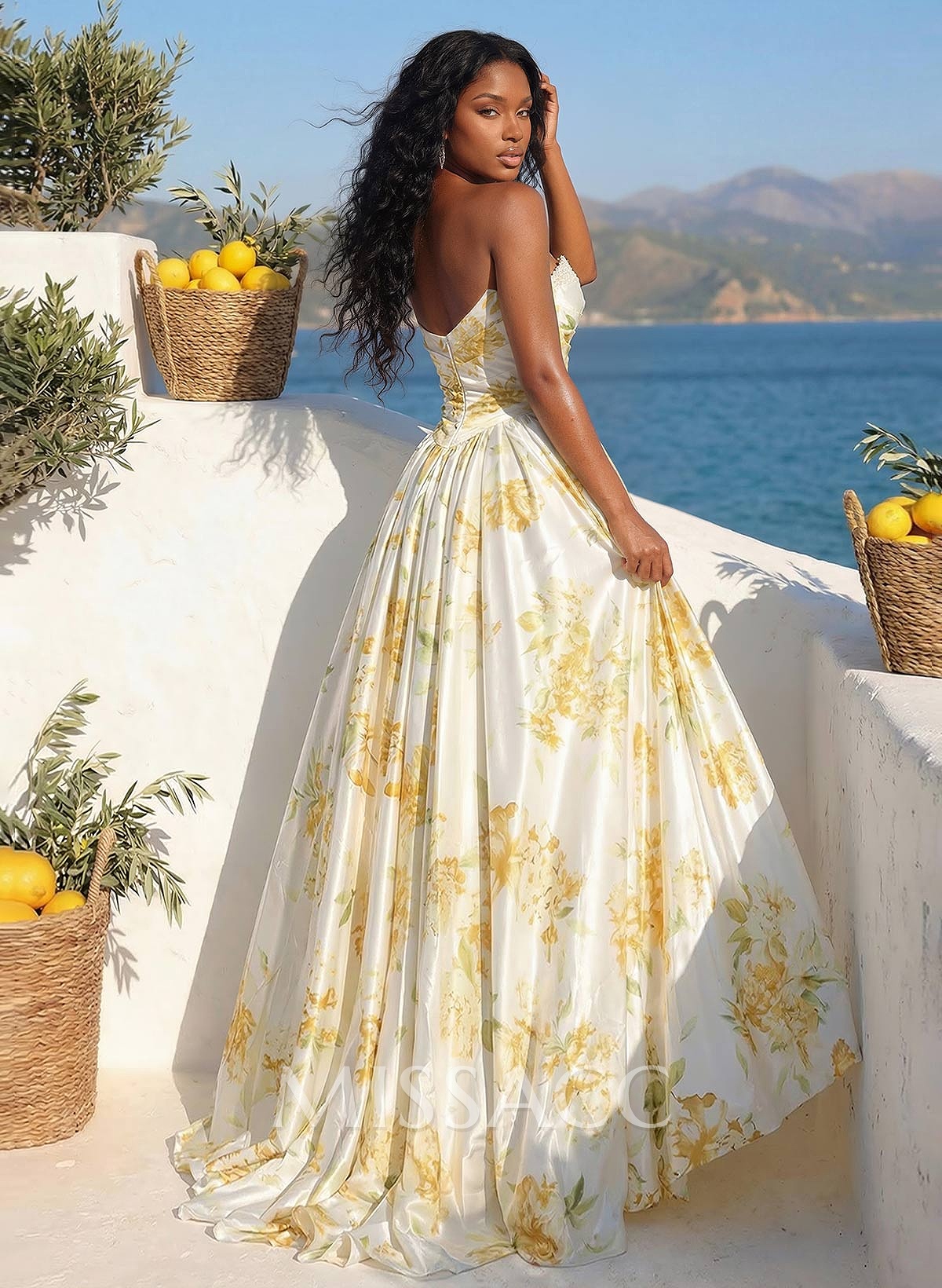 A-Line Sweetheart Sleeveless Floor-Length Satin Prom Dresses With Lace/Flower(s)