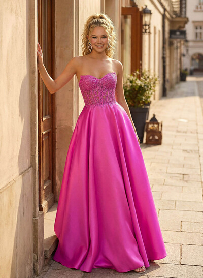 A-Line Sweetheart Sleeveless Sweep Train Tulle/Twill Satin Prom Dresses