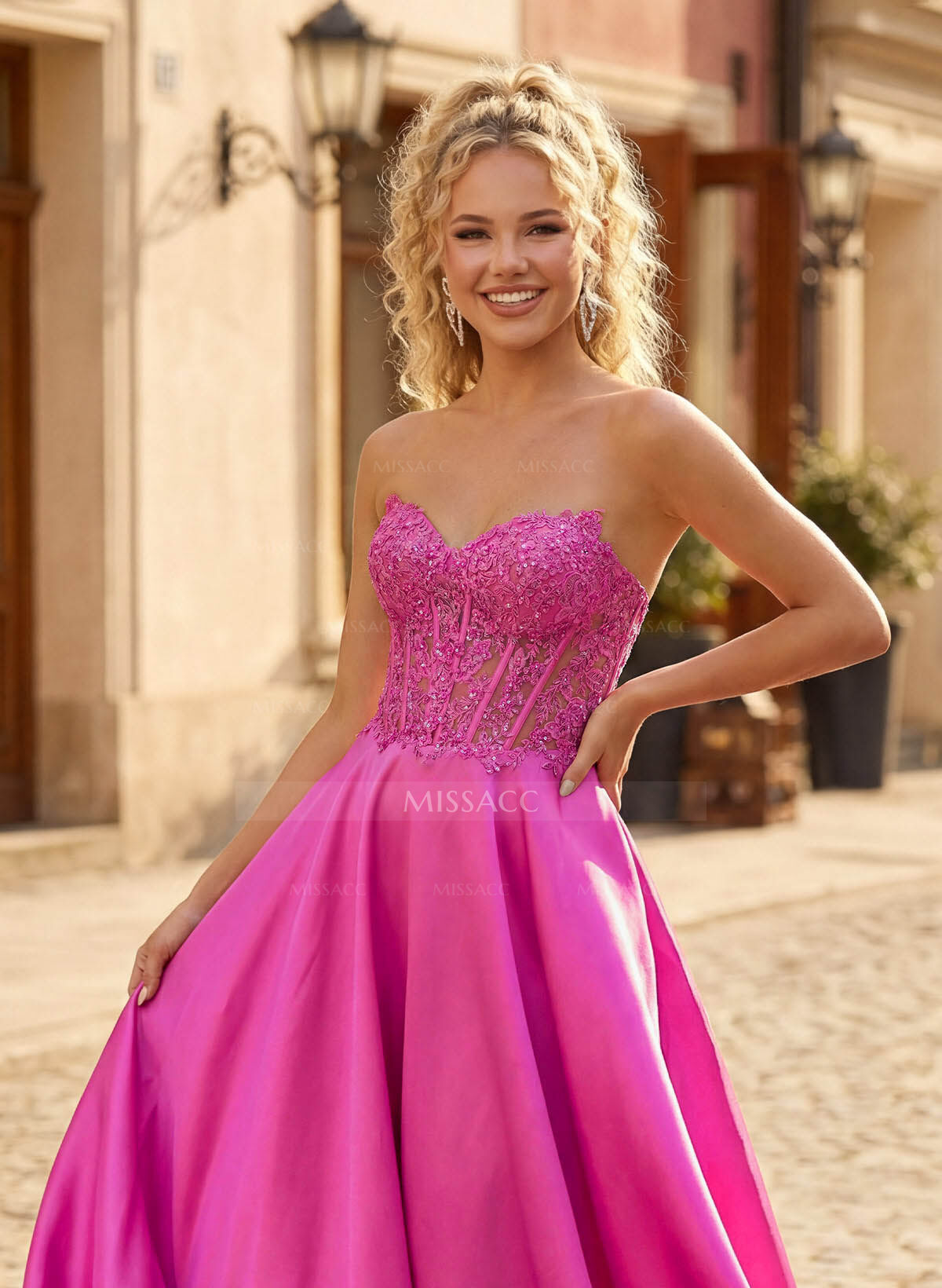 A-Line Sweetheart Sleeveless Sweep Train Tulle/Twill Satin Prom Dresses