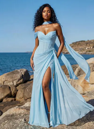 Sheath/Column One-Shoulder/Sweetheart Floor-Length Chiffon Bridesmaid Dresses With High Split