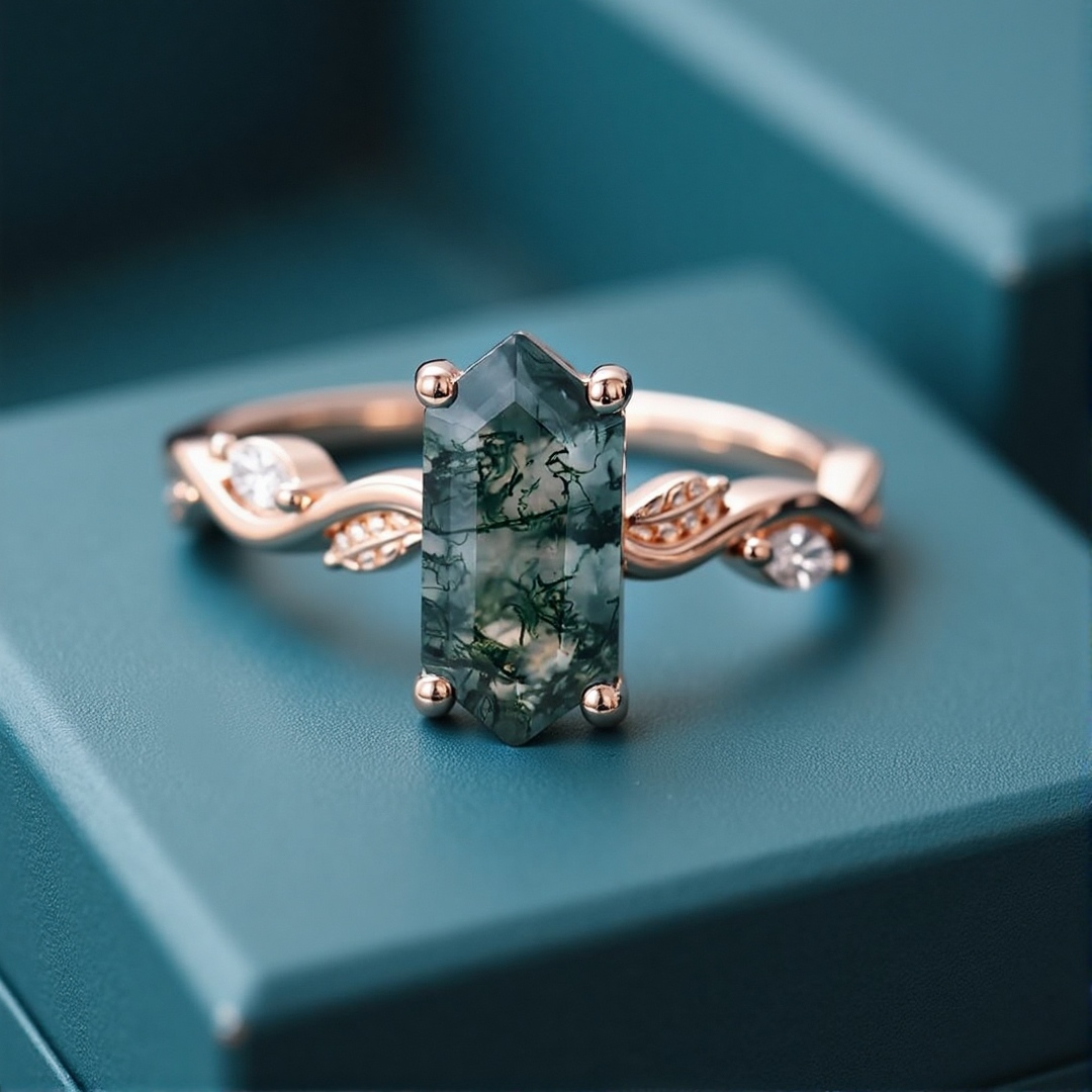 1CT Long Hexagon Moissanite Engagement Rings In Sterling Silver