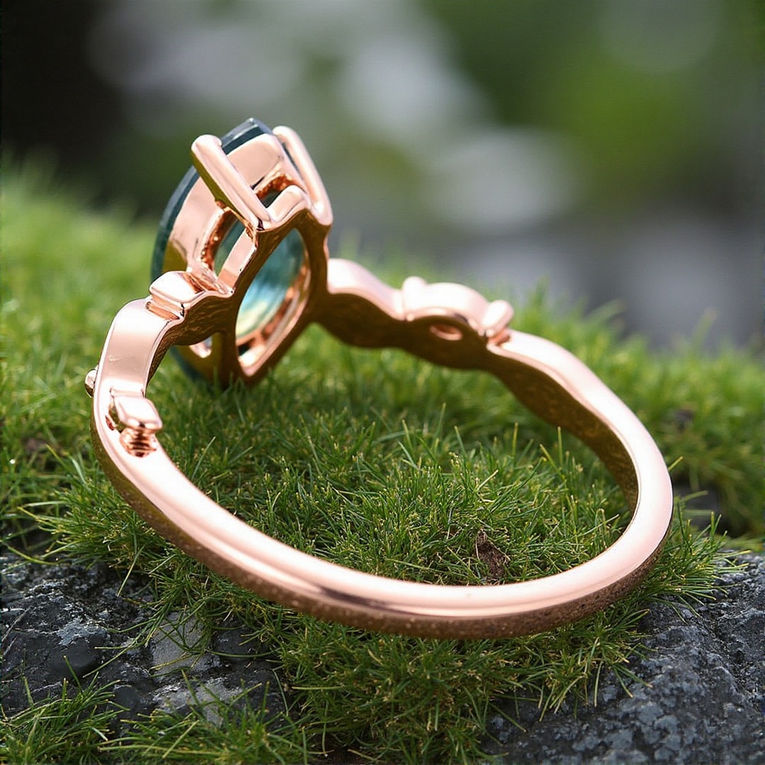 1CT Marquise Cut Moss Agate Engagement Rings In Sterling Silver