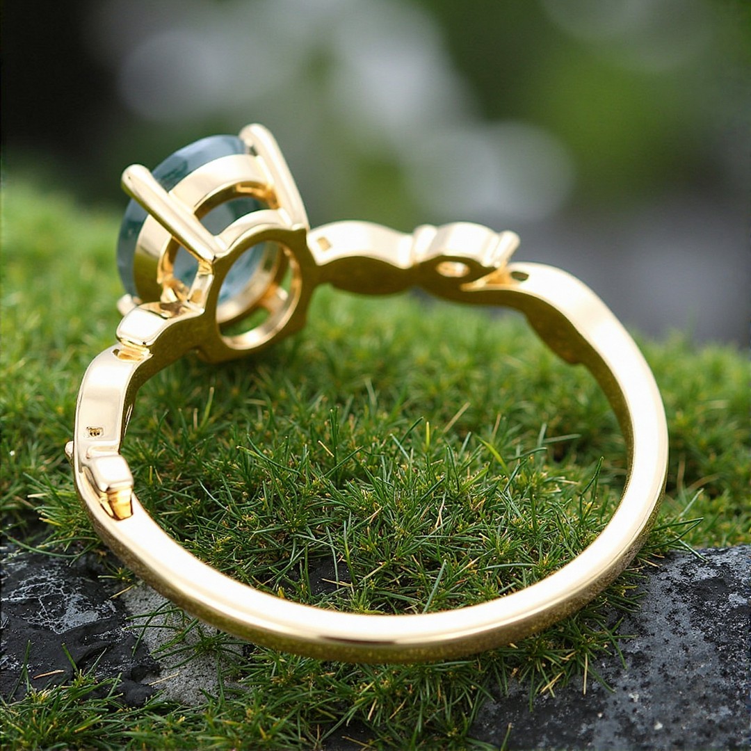 1CT Oval Cut Moss Agate Engagement Rings In Sterling Silver