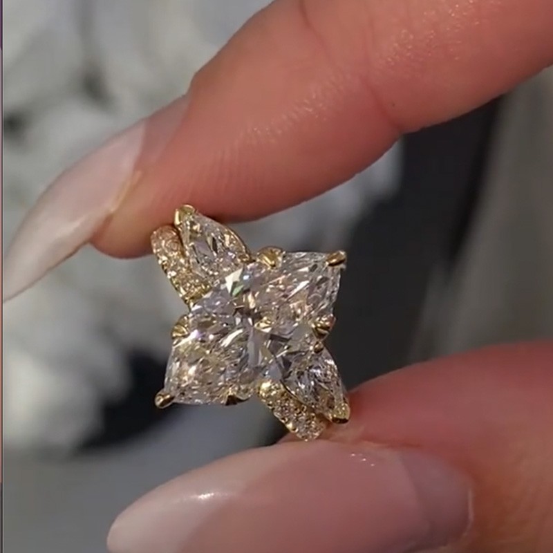 4CT Marquise Cut Moissanite Engagement Rings Sets In Sterling Silver