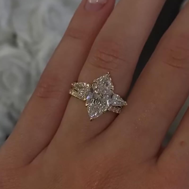 4CT Marquise Cut Moissanite Engagement Rings Sets In Sterling Silver